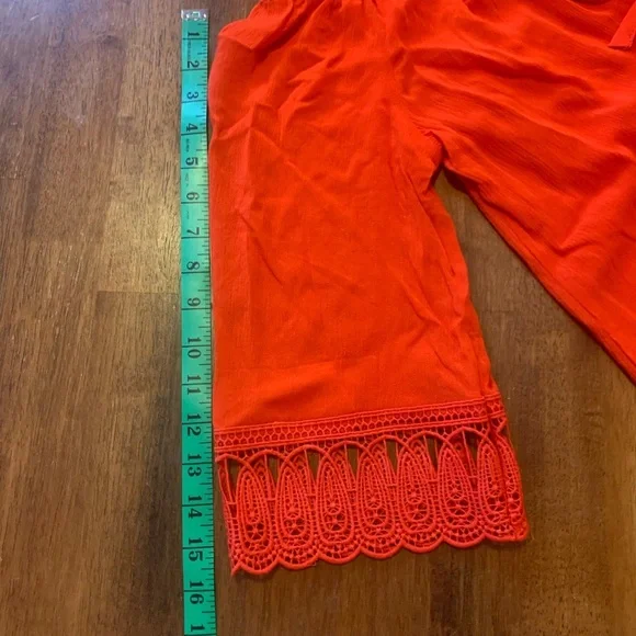 CATO NWT top Medium Poinciana Orange Crocheted trim sleeves bottom off shoulder - Picture 4 of 6